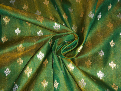 Silk Brocade fabric two tone with silver/gold  motif leaf Jacquard  44" wide available in 3 colors plum,blue and green BRO1007[1/2/3]