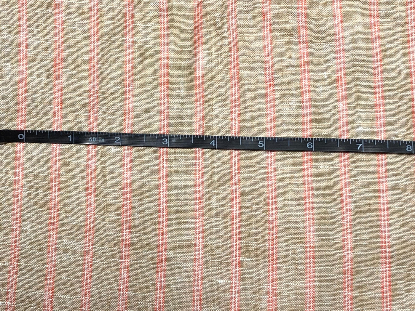 100% linen stripe camel color with coral stripes 44 LEA 58" wide [17449]