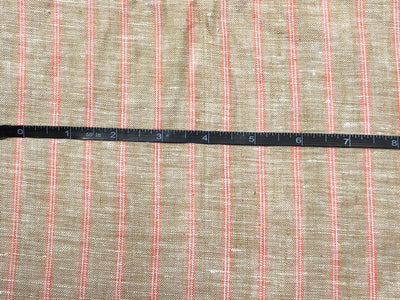 100% linen stripe camel color with coral stripes 44 LEA 58" wide [17449]