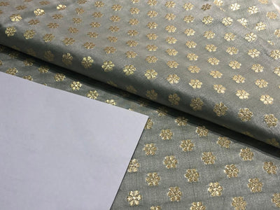 Brocade Fabric with metallic gold small flower motif Jacquard 44" WIDE BRO982 available in 4 colors peach,sea foam,pistachio and silver grey