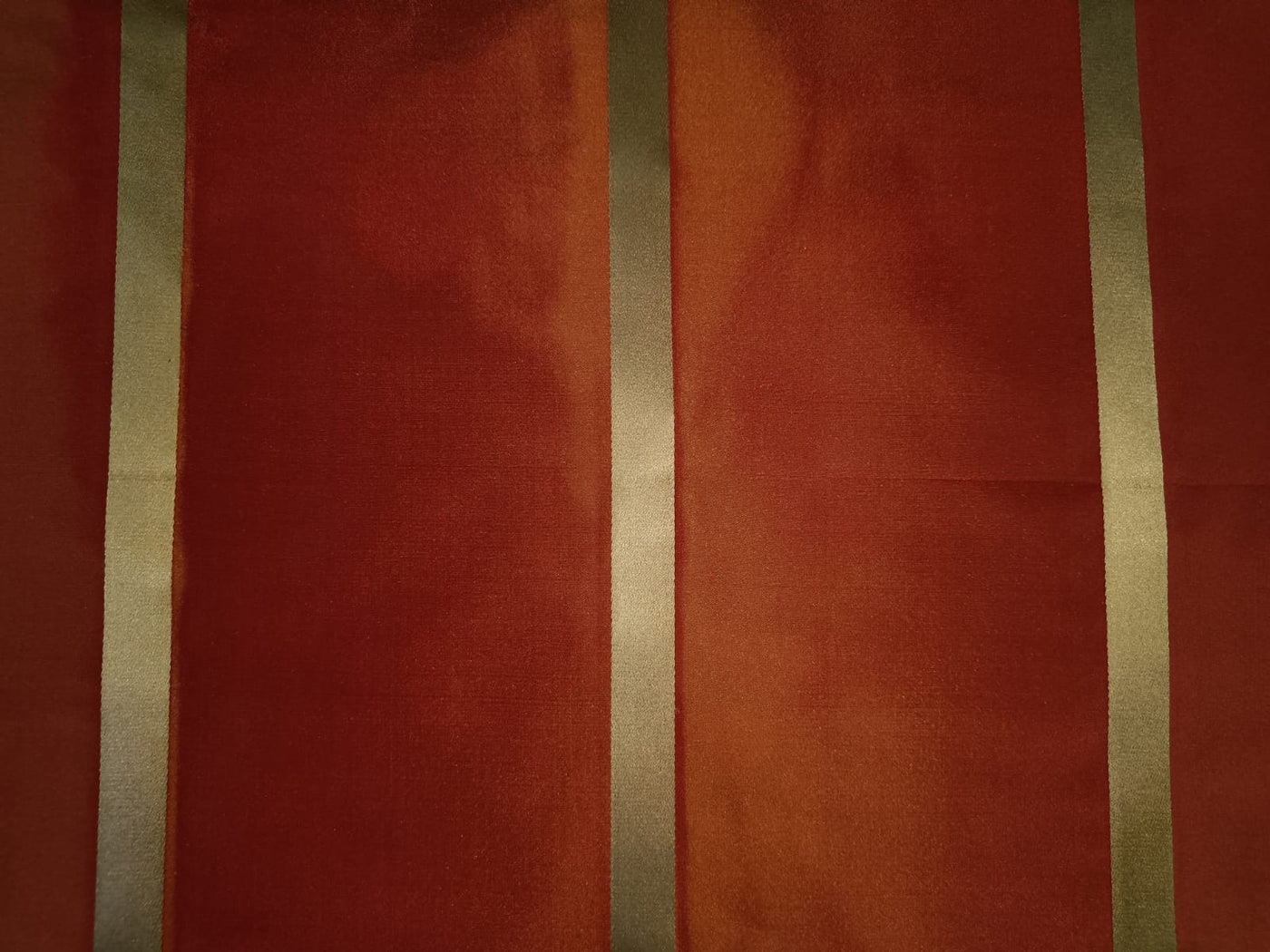 100% Silk Taffeta Fabric Orange x Gold /w Gold satin stripe 54" wide Taf#S84[1]