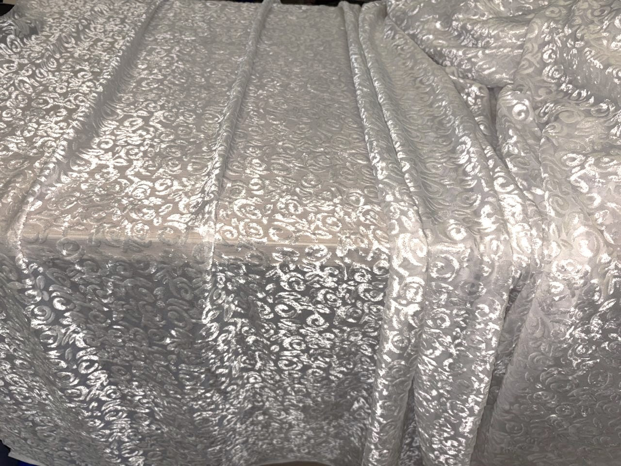 White Devore Viscose Burnout Velvet fabric ~ 44" wide available in 3 designs floral vines, abstract rose and floral [18291/92/93]