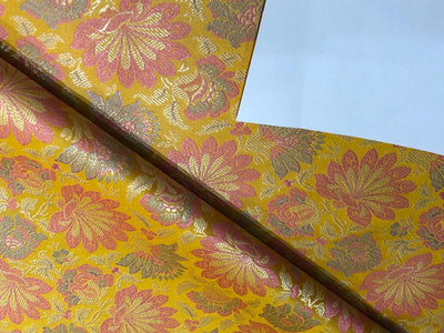 Silk Brocade fabric mango with pink and gold floral   jacquard  BRO1019[4]