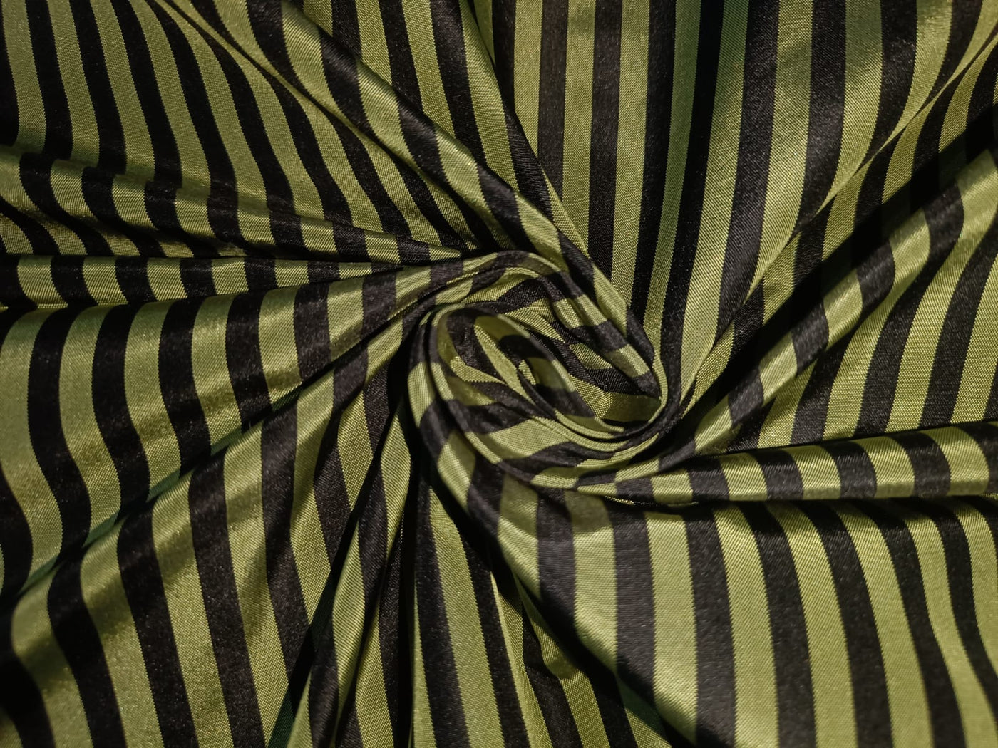 100% Pure Silk Taffeta Fabric Iridescent Lime Yellow/Green & Black colour Stripes 54"wide  TAF#S112