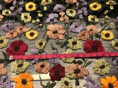 BLACK NET WITH BEAUTIFUL MULTI COLOURED FLOWERS [16917]