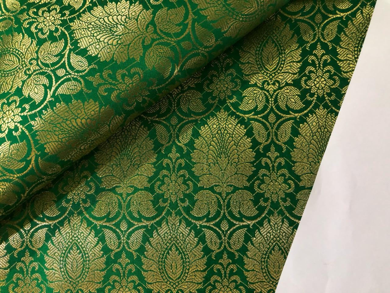 Silk Brocade fabric 44" wide green x metallic gold Jacquard BRO923[4]