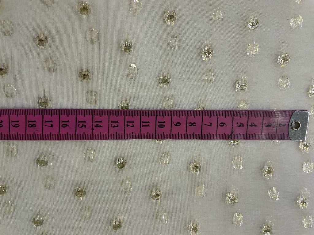 Silk organza fabric 44" wide with gold jacquard dot motifs~ 30-40 gm ~ Semi Sheer [11005]