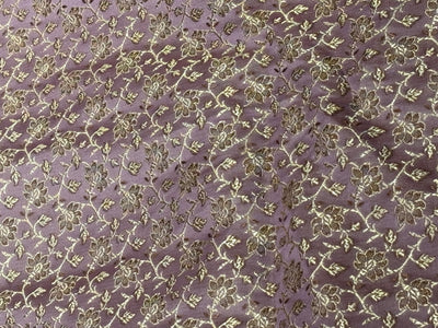 Silk Brocade fabric 44" thistle[lilac] color with golden brown floral vines jacquard  BRO1055[2]
