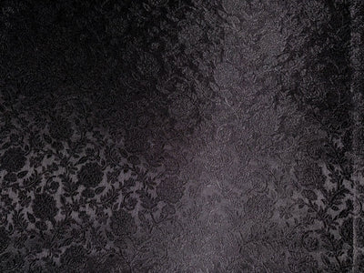 Silk Brocade fabric 56" jet black with self  floral jacquard BRO1057[1]
