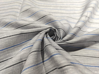 100% Linen stripe 60's Lea Fabric 58" wide available in three colors BLUE/WHITE,GREY/BLUE AND CAMEL/IVORY