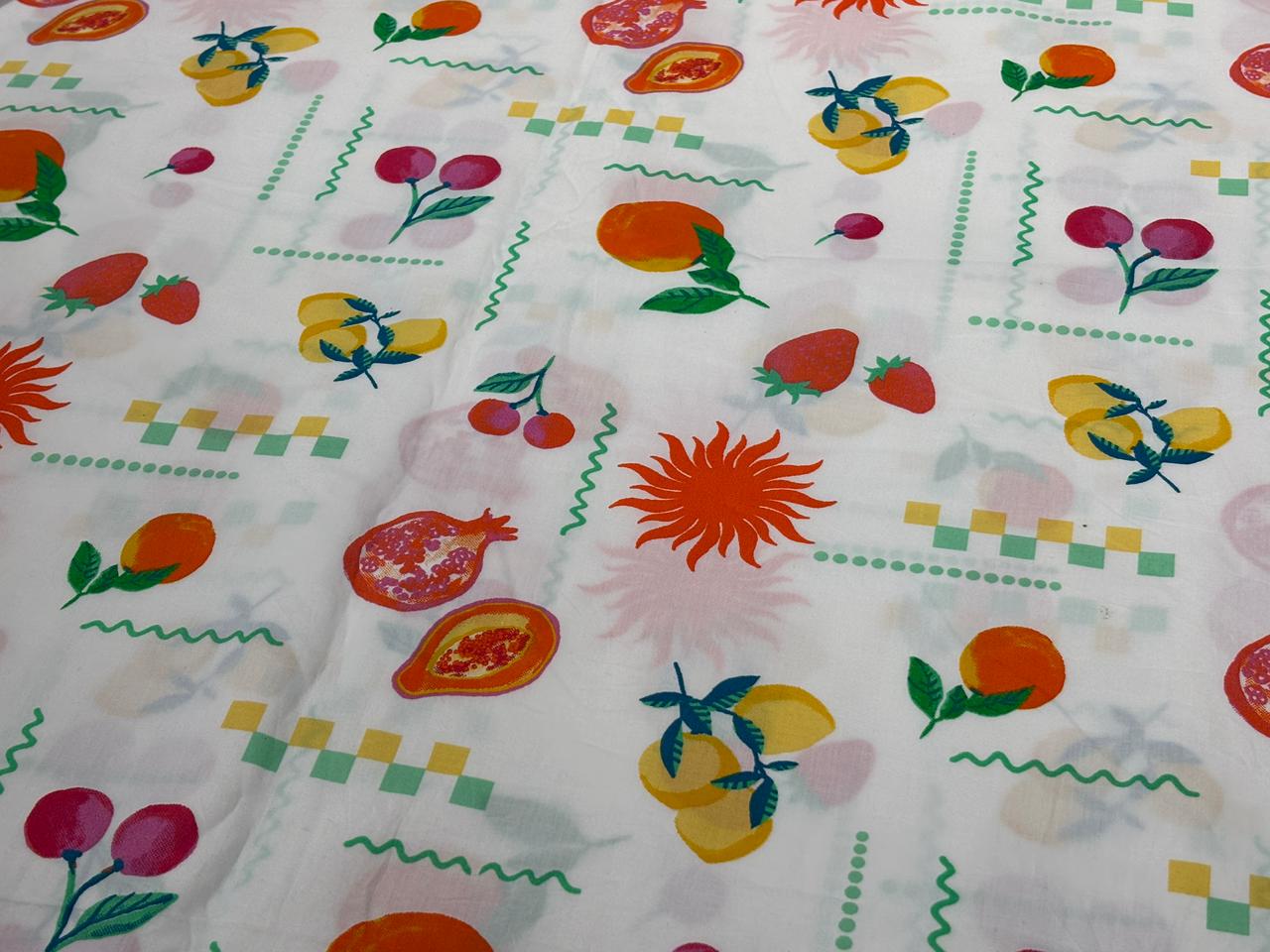 100% Cotton Poplin ivory with fruit print 56" wide [18270]