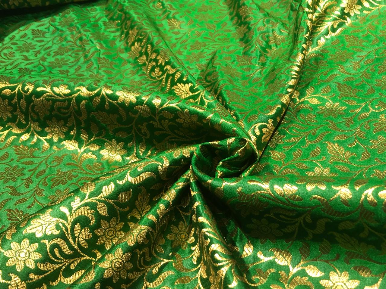 Silk Brocade fabric 44" and metallic gold floral jacquard available in 2 colors royal blue and green BRO1048
