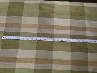 100% PURE SILK DUPIONI FABRIC BROWN,,GOLD,GREEN COLOR PLAIDS 54" WIDE DUPNEWCROLL28