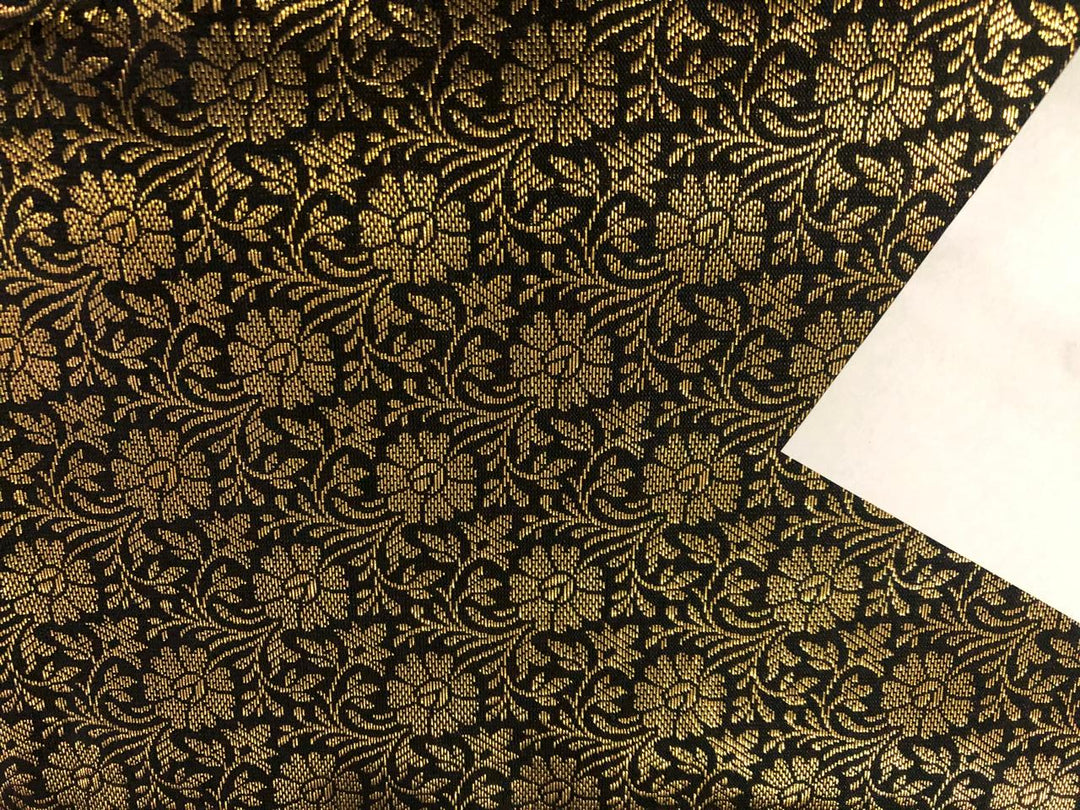 Silk Brocade fabric black with gold floral jacquard BRO1021[1