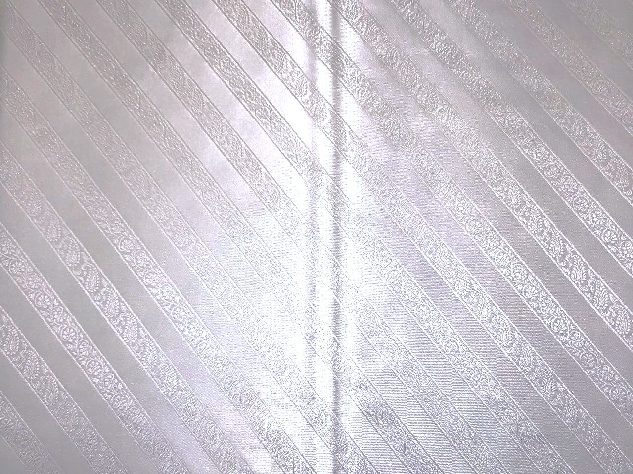 Silk Brocade fabric white ivory horizontal paisley stripes BRO1086[1]