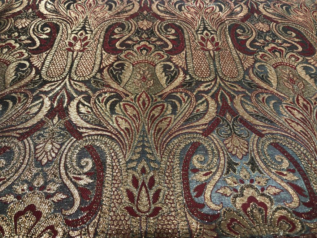 Brocade fabric Navy blue /red x metallic gold color 44&quot;wide BRO647[3]