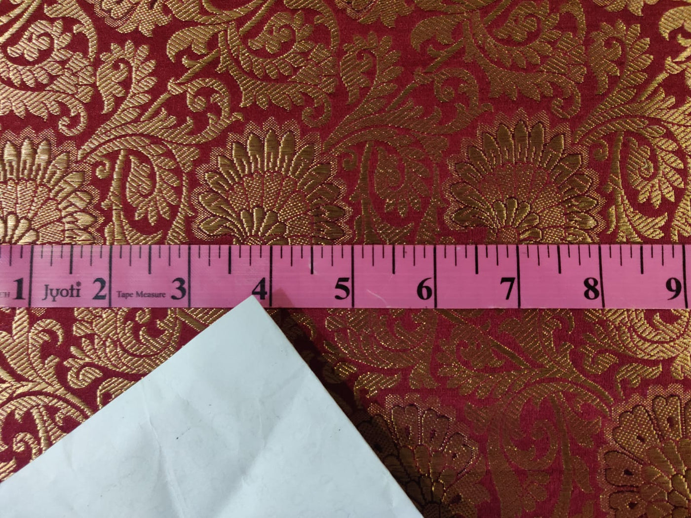 Brocade fabric handloom woven mughal RED / gold motifs color 44" wide BRO114[5]
