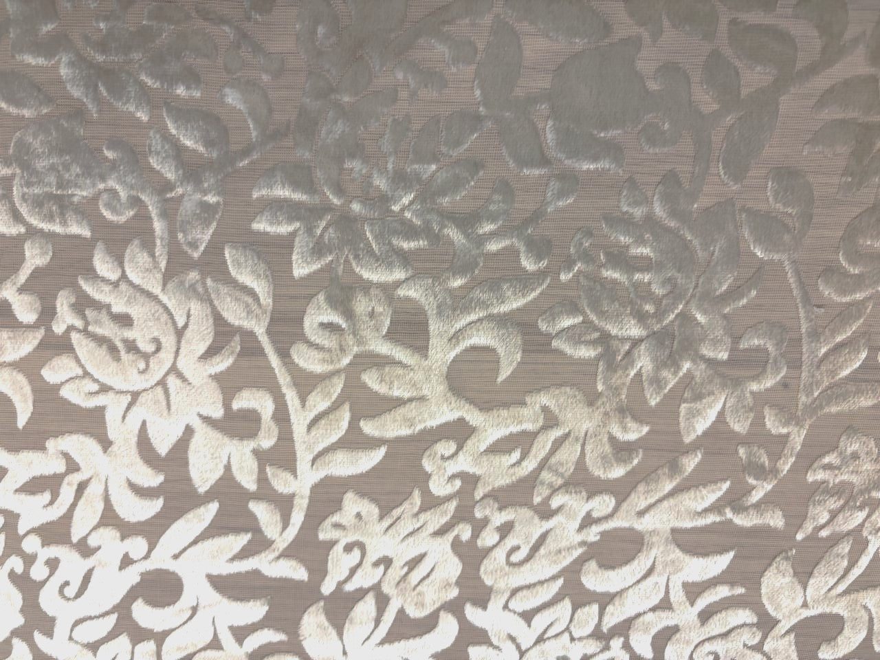 White Devore Viscose Burnout Velvet fabric ~ 44" wide available in 3 designs floral vines, abstract rose and floral [18291/92/93]