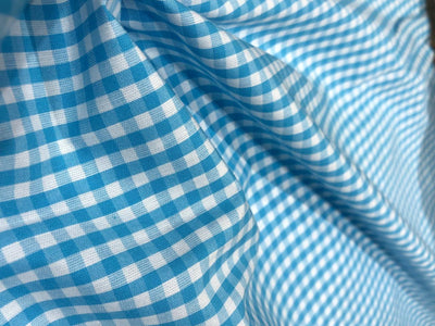 100 % Cotton YARN DYED PLAIDS 58"  BABY BLUE AND WHTE [17080]