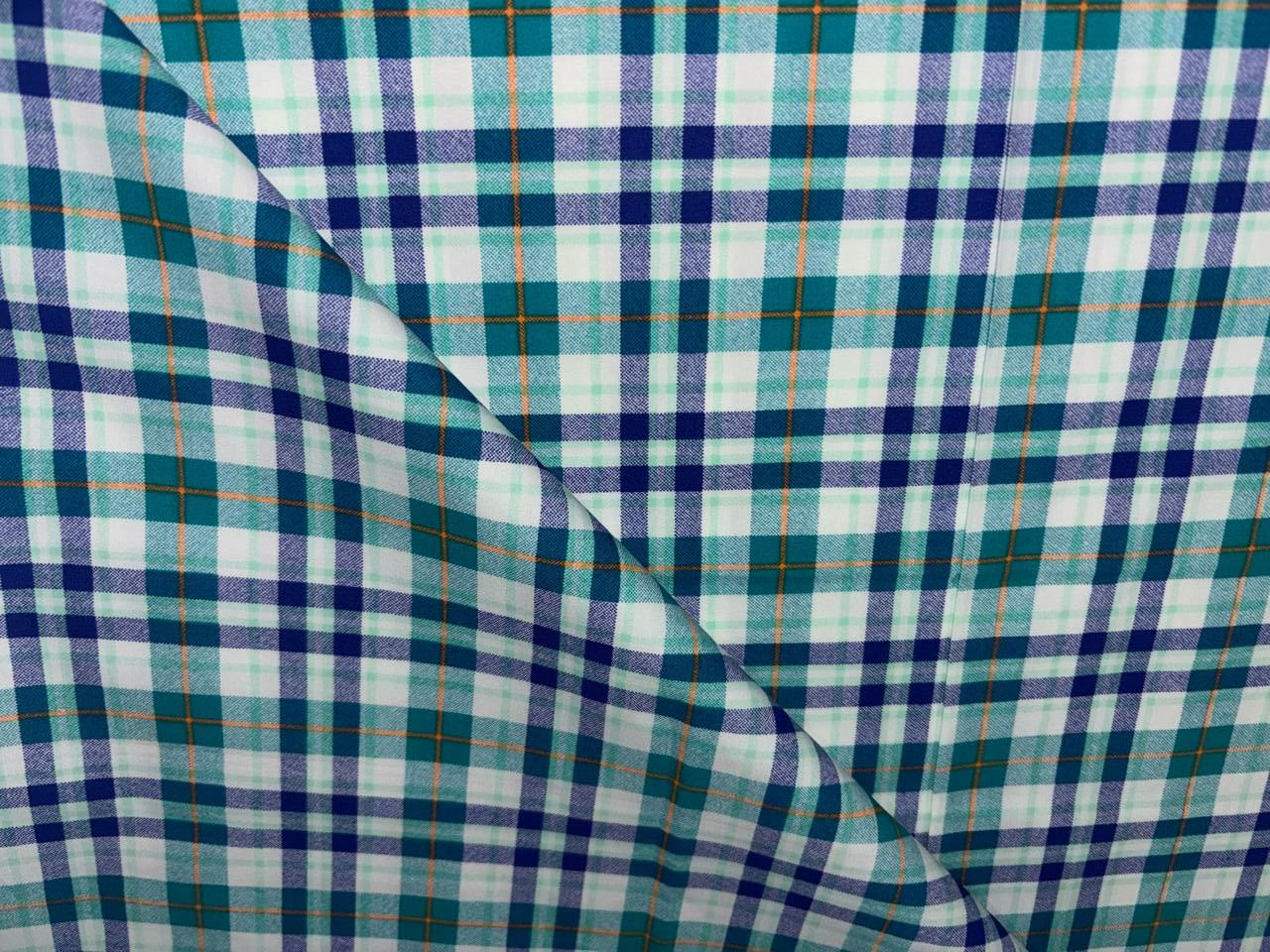 100% Cotton POPLIN  PLAIDS shades of white,teal,green,purple and mustard 58" [17213]