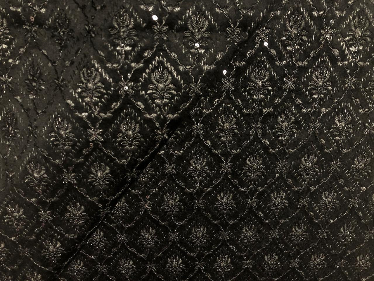 Brocade Velvet Embroidered fabric black color 60" wide 2 styles a black and silver and black with sequence BRO1088