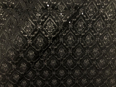 Brocade Velvet Embroidered fabric black color 60" wide 2 styles a black and silver and black with sequence BRO1088