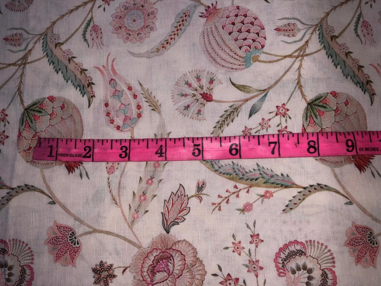 100% linen FLORAL digital print fabric 44" wide available in 2 colors grey/pink and ivory/pink  [15957/15958]