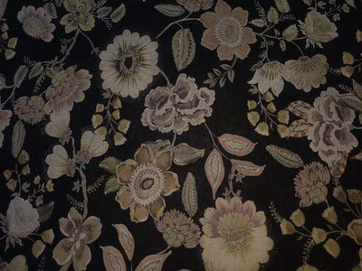 100% Linen Black with  Floral Print Fabric 44" wide [15422]