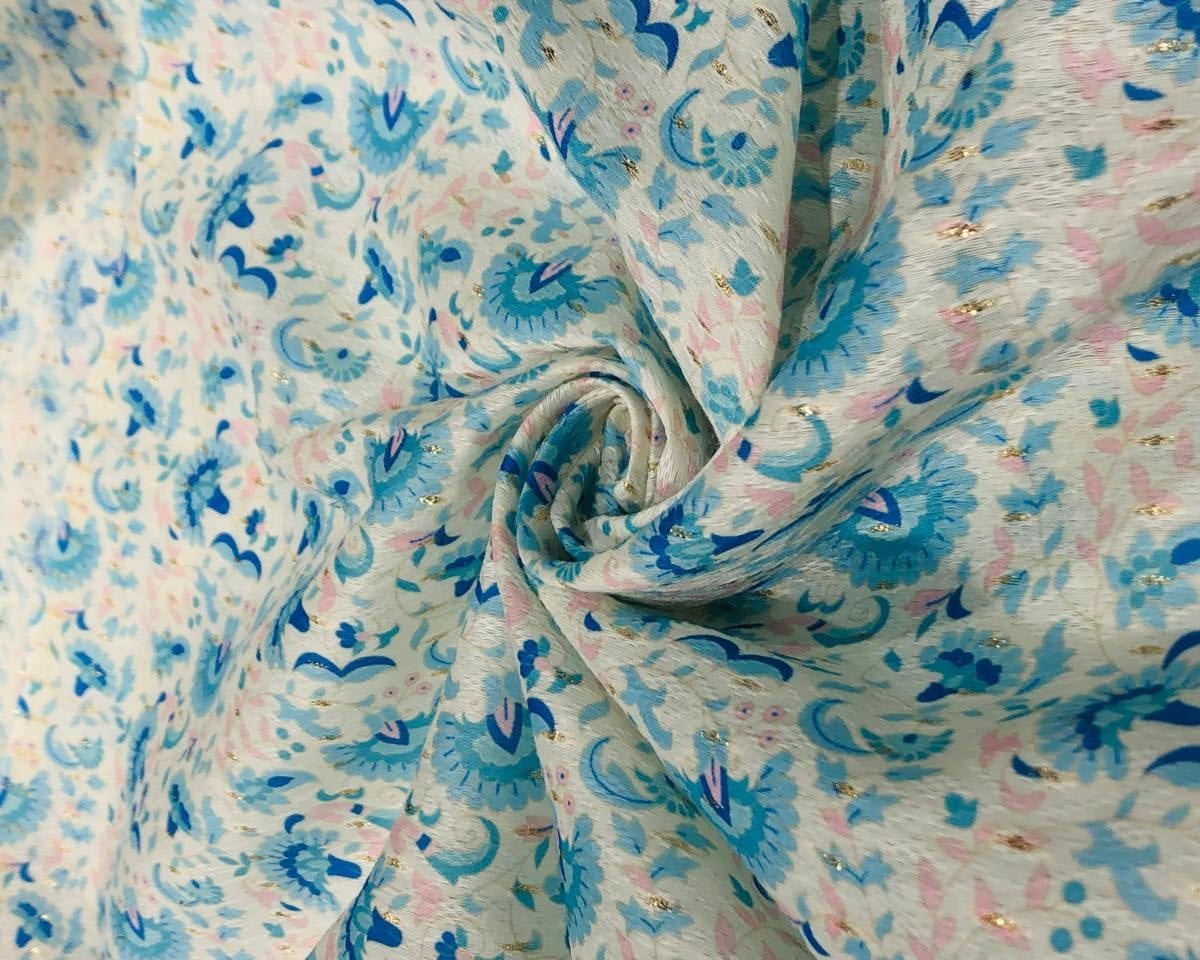 Silk Brocade fabric 56" ivory with blue and pink floral and very subtle metallic gold jacquard BRO1060[1]