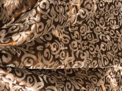 White Devore Viscose Burnout Velvet fabric ~ 44" wide antique gold available in 2 designs floral vines and abstract [18313/14]                         ++