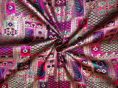 Silk Brocade fabric squares and rectangle motifs with intricate designs within available in pinks ,navy and deep bottle green  BRO1095
