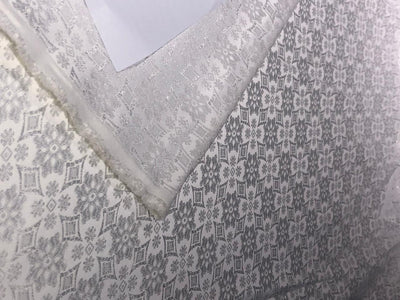 Silk Brocade fabric WHITE SELF  JACQUARD available in 4 DESIGNS GEOMETRIC FLORAL/FLORAL VINE/PAISLEY AND GEOMETRIC TRIANGLES  BRO961