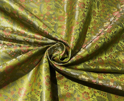 Silk Brocade  fabric~  44" wide FLORAL  jacquard available in 3 colors light olive ,mango and nude beige BRO999