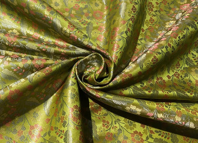 Silk Brocade  fabric~  44" wide FLORAL  jacquard available in 3 colors light olive ,mango and nude beige BRO999