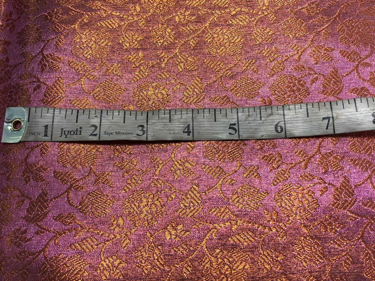 Silk Brocade pink Tissue Fabric with metallic copper  jacquard available in 2 designs floral and geometric with leaf motif BRO1020[1/2]
