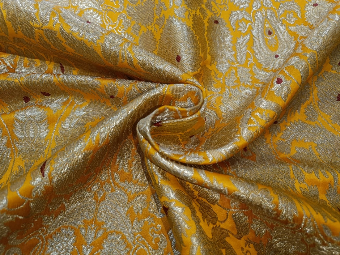 Silk Brocade King Khab fabric  36" wide BRO885 available in 4 colors [BURGUNDY /TURMERIC/ GREEN/ CREAM]