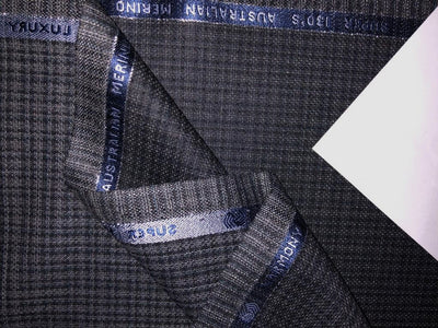 Suiting VERCELLI Super 130S Australian Merino Wool 58" wide BLACK AND GREY COLOR PLAIDS [15672]