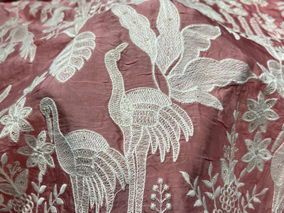Designer Unstitched Semi Silk  PEACH GEORGETTE PARSI EMBROIDERY each order has 2.70 yards of embroidered fabric with a matching embroidered dupatta