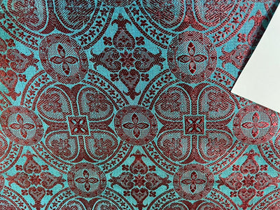 SILK BROCADE vestment FABRIC Blue & Red color 44" wide BRO234[2]