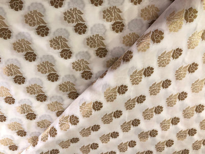 100% PURE Silk Brocade fabric 44" wide FLOWER MOTIF available in 2 colors white ivory and navy black BRO1016[1/2]