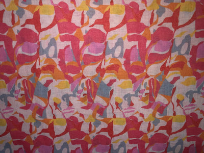 100% Cotton Linen pastel peach,orange,pink,grey and yellow ABSTRACT  PRINT [17019]