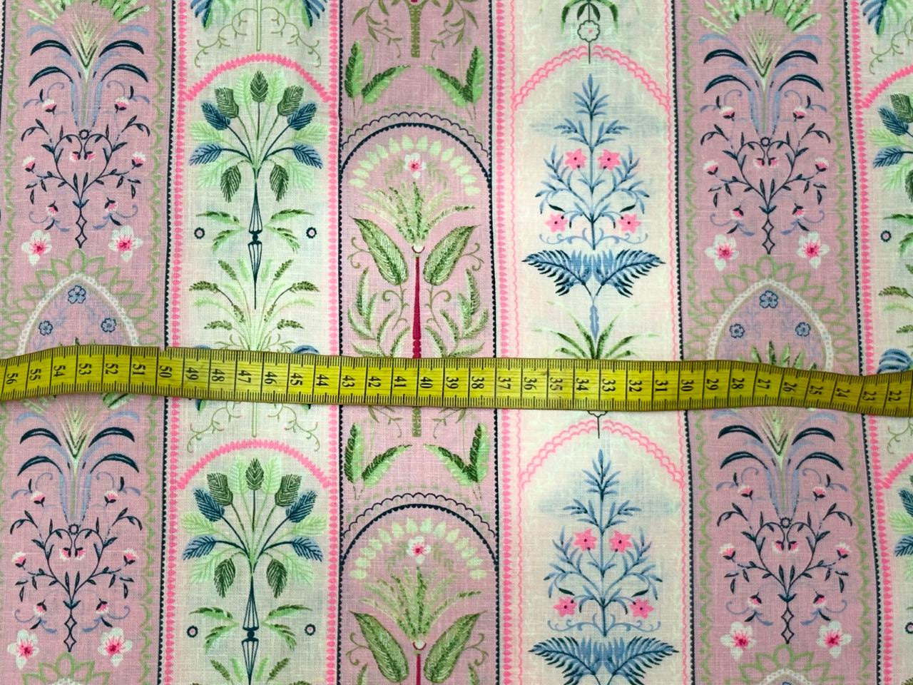 Linen 70% ,Cotton 30% print pink and white floral stripes 56" wide [18432]