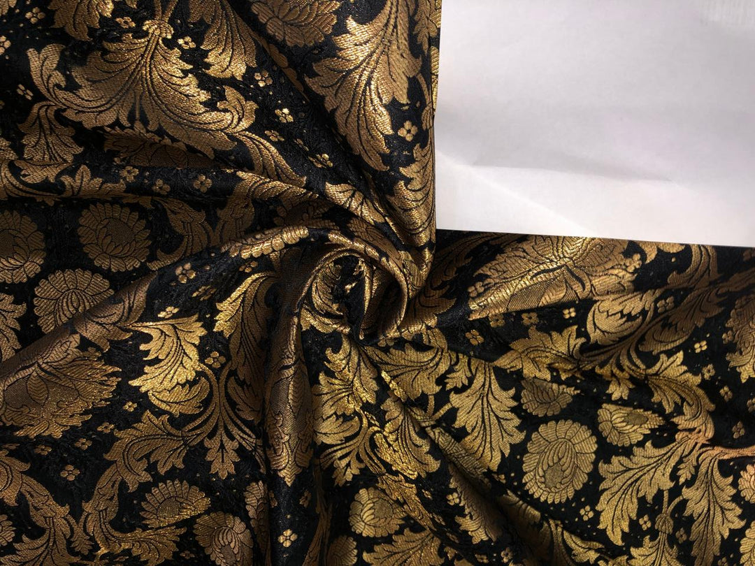 Silk Brocade fabric black and antique gold jacquard BRO1006[5