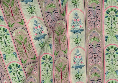 Linen 70% ,Cotton 30% print pink and white floral stripes 56" wide [18432]