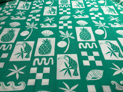 Linen Print green and white vacation/beach/children wear print [17741]