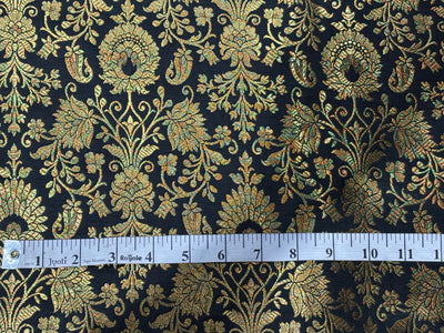 Silk Brocade fabric 44" with metallic gold jacquard available in 3 colors bright pink, black and burgundy [BRO1059]