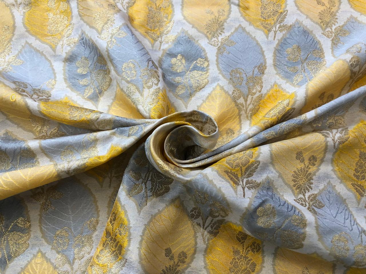 Silk Brocade fabric with colorful  leaf floral motif jacquard available in 3 colors mauve , pink peach and ivory BRO1091