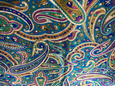 100% PURE SILK 80 GRAMS  SATIN PRINTED 44"WIDE FABRIC BLUE MULTICOLOR PAISLEY PRINT [16945]