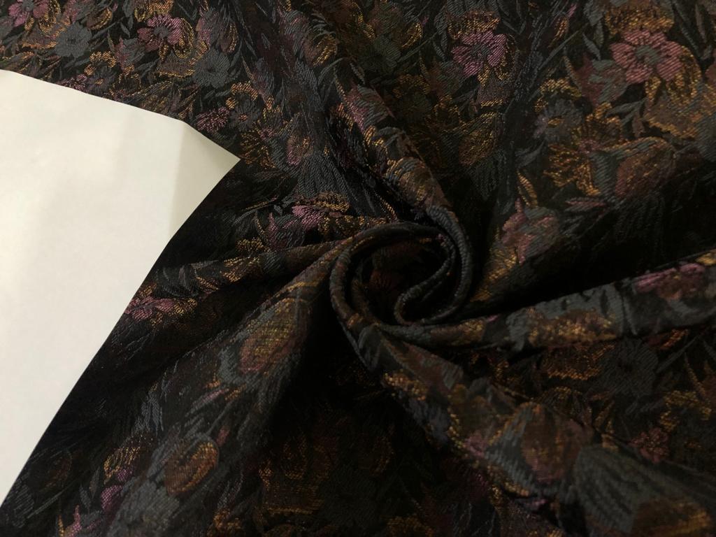 Silk Brocade fabric black, grey, old rose with metallic bronze 54" wide BRO912[5]