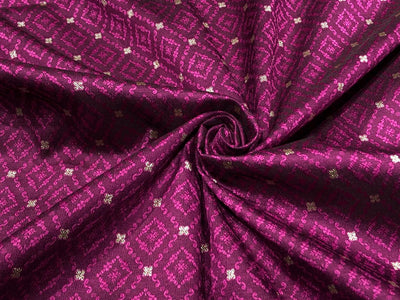 Silk Brocade fabric  self jacquard with subtle white gold metallic dots jacquard available in 5 colors black ,red x pink,mulberry,mustard, and purple BRO1013